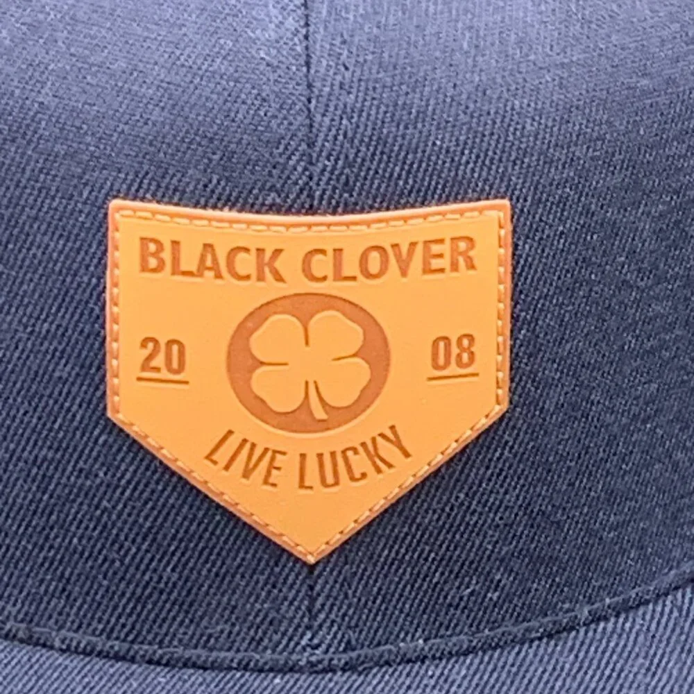 Rawlings Black Clover Hat Flat Bill Leather Patch Navy Blue Acrylic Wool S/M New